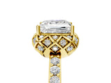 Yellow gold Princess Cut Diamond Scalloped Halo Engagement Ring with Round Shared Prong Band_17
