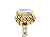 Yellow gold Princess Cut Diamond Scalloped Halo Engagement Ring with Round Shared Prong Band_29