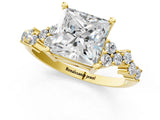 Yellow gold Princess Cut Diamond Scattered Round Accent Ring with Prong Setting_13