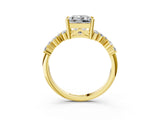 Yellow gold Princess Cut Diamond Scattered Round Accent Ring with Prong Setting_15