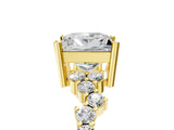 Yellow gold Princess Cut Diamond Scattered Round Accent Ring with Prong Setting_17