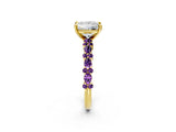 Yellow gold Princess Cut Diamond Side Stone Solitaire Ring with Round with Amethyst side stone and Four-Prong Setting_2