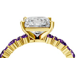 Yellow gold Princess Cut Diamond Side Stone Solitaire Ring with Round with Amethyst side stone and Four-Prong Setting_4