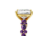 Yellow gold Princess Cut Diamond Side Stone Solitaire Ring with Round with Amethyst side stone and Four-Prong Setting_5