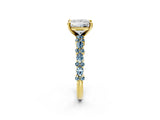 Yellow gold Princess Cut Diamond Side Stone Solitaire Ring with Round with Aquamarine side stone and Four-Prong Setting_2