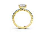 Yellow gold Princess Cut Diamond Side Stone Solitaire Ring with Round with Aquamarine side stone and Four-Prong Setting_3