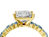 Yellow gold Princess Cut Diamond Side Stone Solitaire Ring with Round with Aquamarine side stone and Four-Prong Setting_4