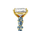 Yellow gold Princess Cut Diamond Side Stone Solitaire Ring with Round with Aquamarine side stone and Four-Prong Setting_5