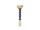 Yellow gold Princess Cut Diamond Side Stone Solitaire Ring with Round with Blue Sapphire side stone and Four-Prong Setting_2