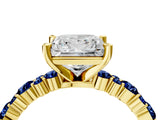 Yellow gold Princess Cut Diamond Side Stone Solitaire Ring with Round with Blue Sapphire side stone and Four-Prong Setting_4