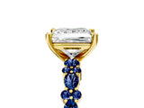 Yellow gold Princess Cut Diamond Side Stone Solitaire Ring with Round with Blue Sapphire side stone and Four-Prong Setting_5