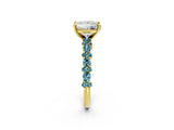 Yellow gold Princess Cut Diamond Side Stone Solitaire Ring with Round with Blue Topaz side stone and Four-Prong Setting_2