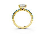 Yellow gold Princess Cut Diamond Side Stone Solitaire Ring with Round with Blue Topaz side stone and Four-Prong Setting_3