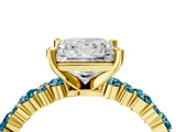 Yellow gold Princess Cut Diamond Side Stone Solitaire Ring with Round with Blue Topaz side stone and Four-Prong Setting_4