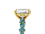 Yellow gold Princess Cut Diamond Side Stone Solitaire Ring with Round with Blue Topaz side stone and Four-Prong Setting_5