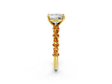 Yellow gold Princess Cut Diamond Side Stone Solitaire Ring with Round with Citrine side stone and Four-Prong Setting_2