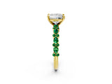 Yellow gold Princess Cut Diamond Side Stone Solitaire Ring with Round with Emerald side stone and Four-Prong Setting_2