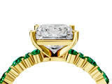 Yellow gold Princess Cut Diamond Side Stone Solitaire Ring with Round with Emerald side stone and Four-Prong Setting_4