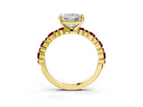 Yellow gold Princess Cut Diamond Side Stone Solitaire Ring with Round with Garnet side stone and Four-Prong Setting_3