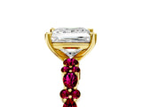 Yellow gold Princess Cut Diamond Side Stone Solitaire Ring with Round with Garnet side stone and Four-Prong Setting_5