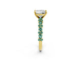 Yellow gold Princess Cut Diamond Side Stone Solitaire Ring with Round with Green Sapphire side stone and Four-Prong Setting_2