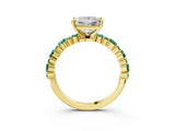 Yellow gold Princess Cut Diamond Side Stone Solitaire Ring with Round with Green Sapphire side stone and Four-Prong Setting_3