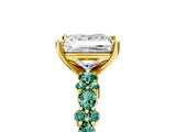 Yellow gold Princess Cut Diamond Side Stone Solitaire Ring with Round with Green Sapphire side stone and Four-Prong Setting_5