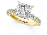 Yellow gold Princess Cut Diamond Side Stone Solitaire Ring with Round with Moissanite side stone and Four-Prong Setting_1