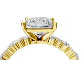Yellow gold Princess Cut Diamond Side Stone Solitaire Ring with Round with Moissanite side stone and Four-Prong Setting_4