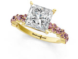 Yellow gold Princess Cut Diamond Side Stone Solitaire Ring with Round with Morganite side stone and Four-Prong Setting_1