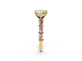 Yellow gold Princess Cut Diamond Side Stone Solitaire Ring with Round with Morganite side stone and Four-Prong Setting_2