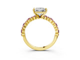 Yellow gold Princess Cut Diamond Side Stone Solitaire Ring with Round with Morganite side stone and Four-Prong Setting_3