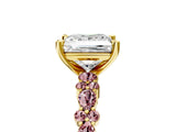 Yellow gold Princess Cut Diamond Side Stone Solitaire Ring with Round with Morganite side stone and Four-Prong Setting_5