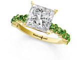 Yellow gold Princess Cut Diamond Side Stone Solitaire Ring with Round with Peridot side stone and Four-Prong Setting_1