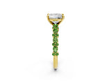 Yellow gold Princess Cut Diamond Side Stone Solitaire Ring with Round with Peridot side stone and Four-Prong Setting_2
