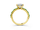 Yellow gold Princess Cut Diamond Side Stone Solitaire Ring with Round with Peridot side stone and Four-Prong Setting_3
