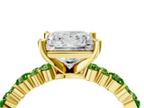 Yellow gold Princess Cut Diamond Side Stone Solitaire Ring with Round with Peridot side stone and Four-Prong Setting_4