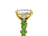 Yellow gold Princess Cut Diamond Side Stone Solitaire Ring with Round with Peridot side stone and Four-Prong Setting_5
