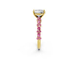 Yellow gold Princess Cut Diamond Side Stone Solitaire Ring with Round with Pink Sapphire side stone and Four-Prong Setting_2