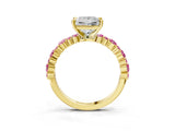 Yellow gold Princess Cut Diamond Side Stone Solitaire Ring with Round with Pink Sapphire side stone and Four-Prong Setting_3