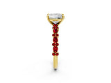 Yellow gold Princess Cut Diamond Side Stone Solitaire Ring with Round with Ruby side stone and Four-Prong Setting_2
