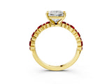 Yellow gold Princess Cut Diamond Side Stone Solitaire Ring with Round with Ruby side stone and Four-Prong Setting_3