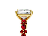 Yellow gold Princess Cut Diamond Side Stone Solitaire Ring with Round with Ruby side stone and Four-Prong Setting_5