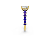 Yellow gold Princess Cut Diamond Side Stone Solitaire Ring with Round with Tanzanite side stone and Four-Prong Setting_2