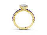 Yellow gold Princess Cut Diamond Side Stone Solitaire Ring with Round with Tanzanite side stone and Four-Prong Setting_3