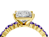 Yellow gold Princess Cut Diamond Side Stone Solitaire Ring with Round with Tanzanite side stone and Four-Prong Setting_4