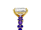 Yellow gold Princess Cut Diamond Side Stone Solitaire Ring with Round with Tanzanite side stone and Four-Prong Setting_5