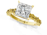 Yellow gold Princess Cut Diamond Side Stone Solitaire Ring with Round with Yellow Sapphire side stone and Four-Prong Setting_1