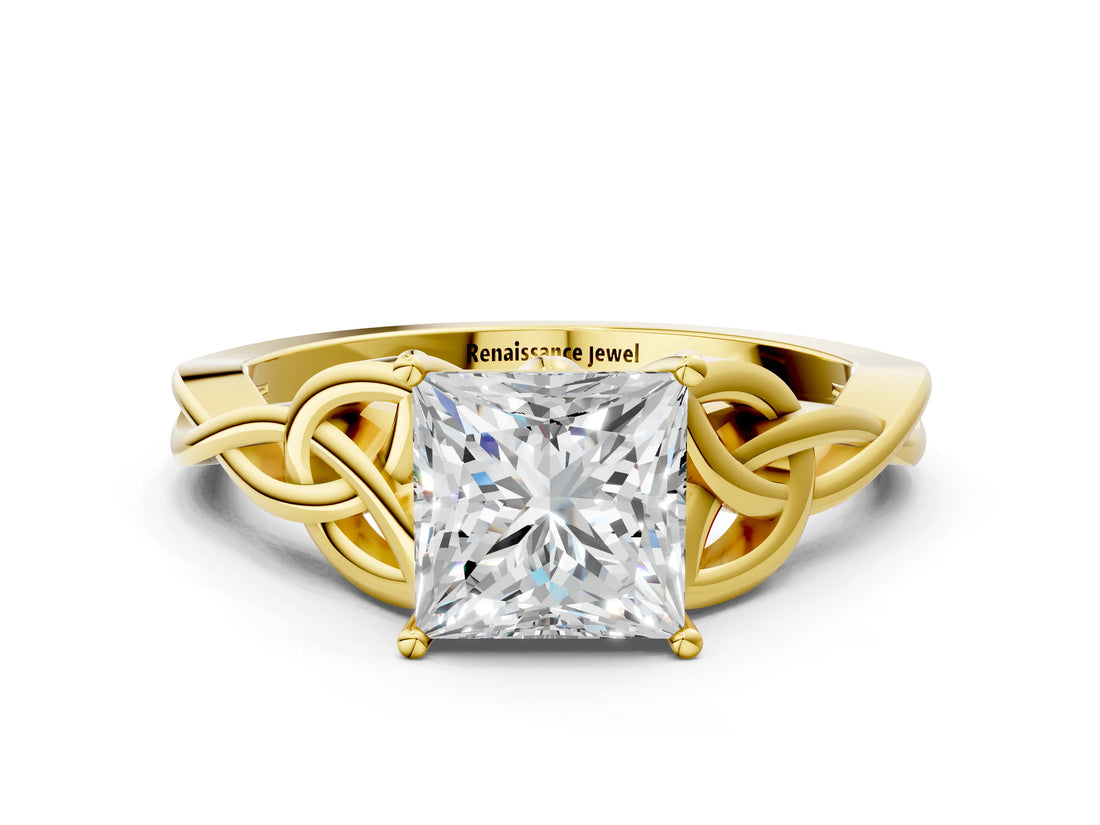 Yellow gold Princess Cut Diamond Solitaire Celtic Knot Ring with Four-Prong Setting_93