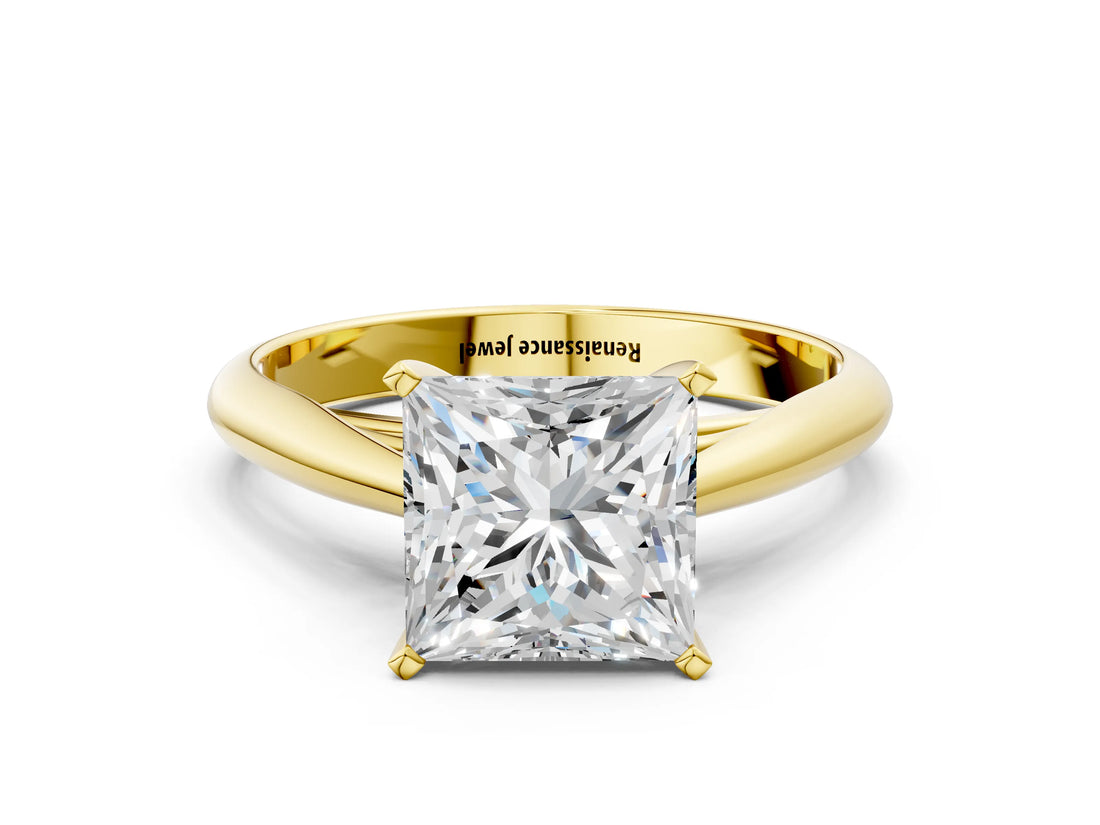 Yellow gold Princess Cut Diamond Solitaire Engagement Ring with Cathedral Setting and Four-Prong Mount_68
